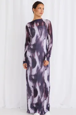 Stories be Told Revel Lilac Crinkle Mesh LS Maxi Dress