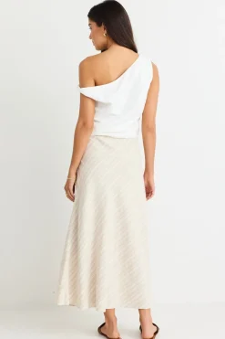 Among the Brave Revered Ivory Linen Blend Off Shoulder Sleeveless Top