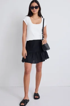 Among the Brave Revival Black Linen Tiered Mini Skirt