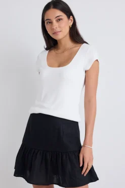 Among the Brave Revival Black Linen Tiered Mini Skirt