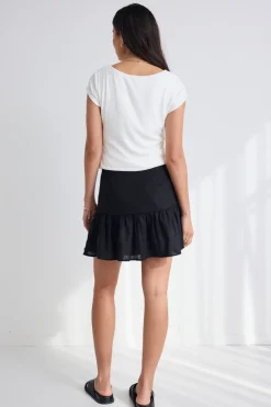 Among the Brave Revival Black Linen Tiered Mini Skirt