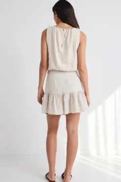 Among the Brave Revival Natural Linen Tiered Mini Skirt