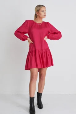Ivy + Jack Rhea Raspberry Linen Drop Waist Smock Dress