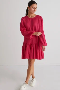 Ivy + Jack Rhea Raspberry Linen Drop Waist Smock Dress
