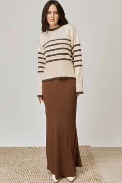 Mon Renn Rhythm Oatmeal Coffee Stripe Knit