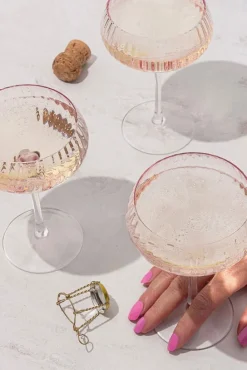 Home Lab Ribbed Blush Champagne Coupe Glass set4