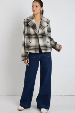 Among the Brave Rider Charcoal Check Short Double Breasted Coat