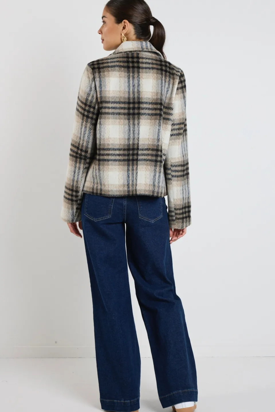 Among the Brave Rider Charcoal Check Short Double Breasted Coat