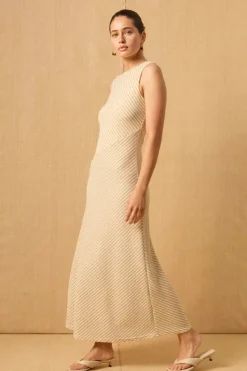 Mon Renn Ripple Neutral Stripe Sleeveless Maxi Dress