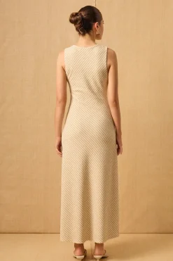 Mon Renn Ripple Neutral Stripe Sleeveless Maxi Dress
