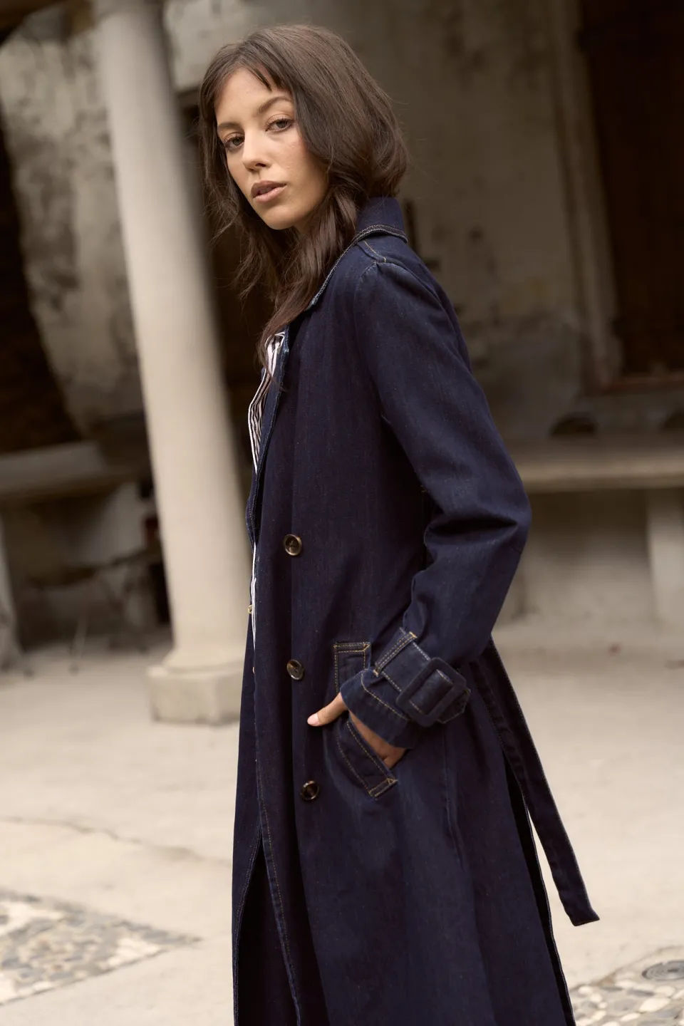 Among the Brave Rodeo Indigo Denim Trench Coat