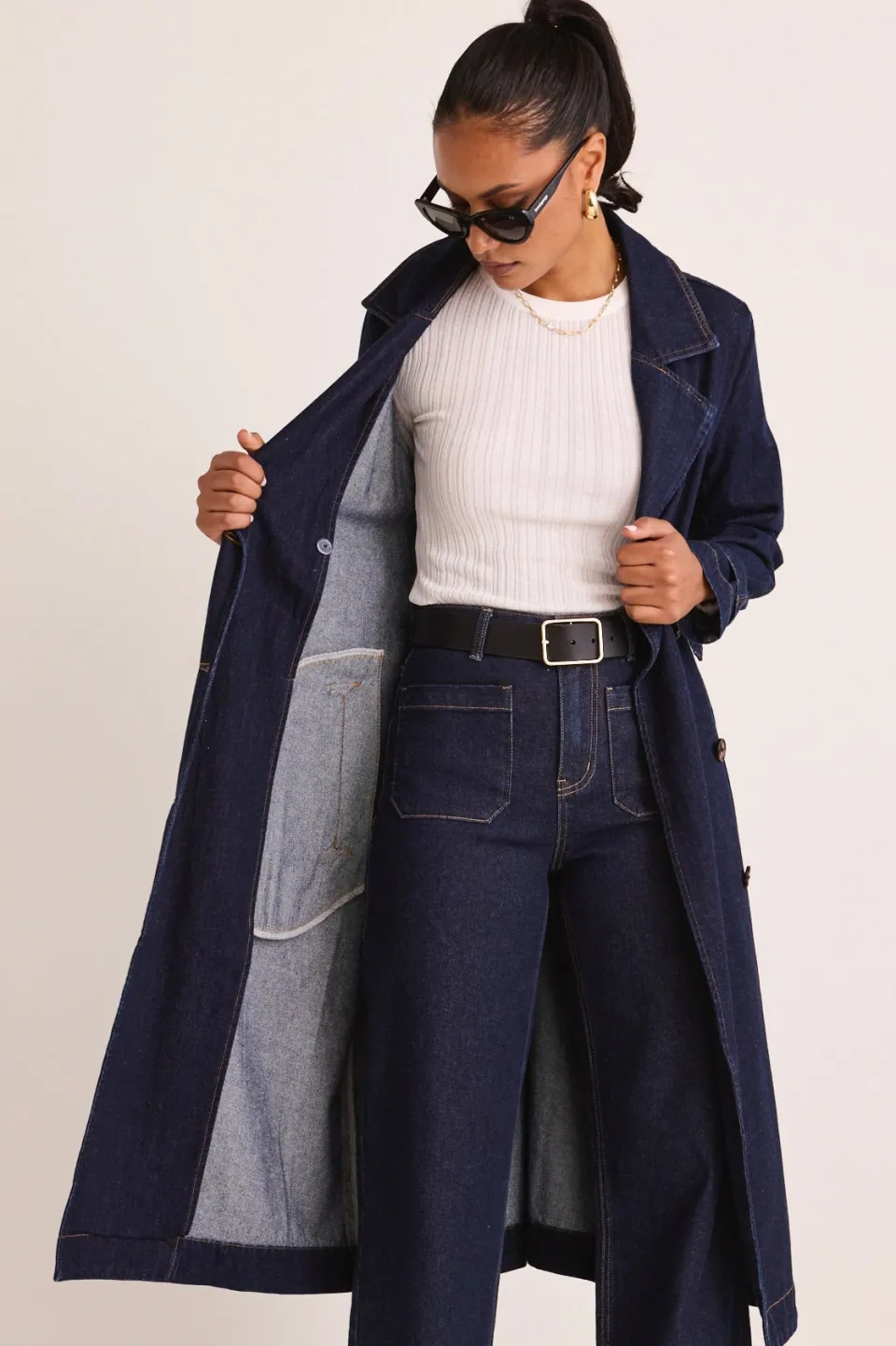 Among the Brave Rodeo Indigo Denim Trench Coat