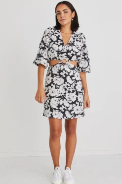 Georgia Mae Roller Floral Silhouette LS Cut Out Mini Dress
