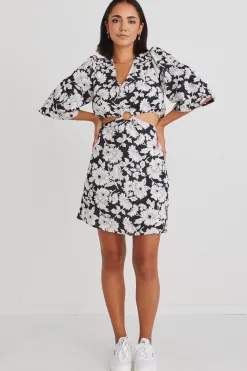 Georgia Mae Roller Floral Silhouette LS Cut Out Mini Dress