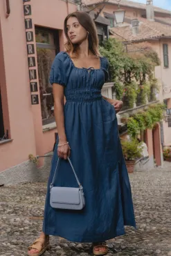 Stories be Told Roma Mid Blue SS Poet Midi Dress
