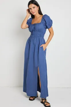 Stories be Told Roma Mid Blue SS Poet Midi Dress