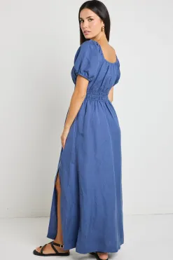 Stories be Told Roma Mid Blue SS Poet Midi Dress