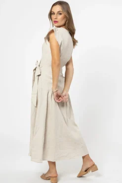 Leila + Luca Romantic Natural Linen Flutter Sleeve Maxi Wrap Dress