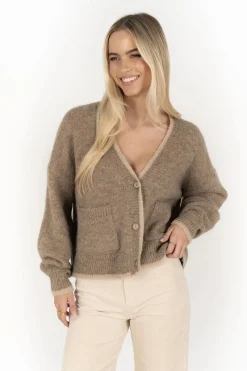Humidity Lifestyle Romi Hazelnut Wool Blend Border Cardi
