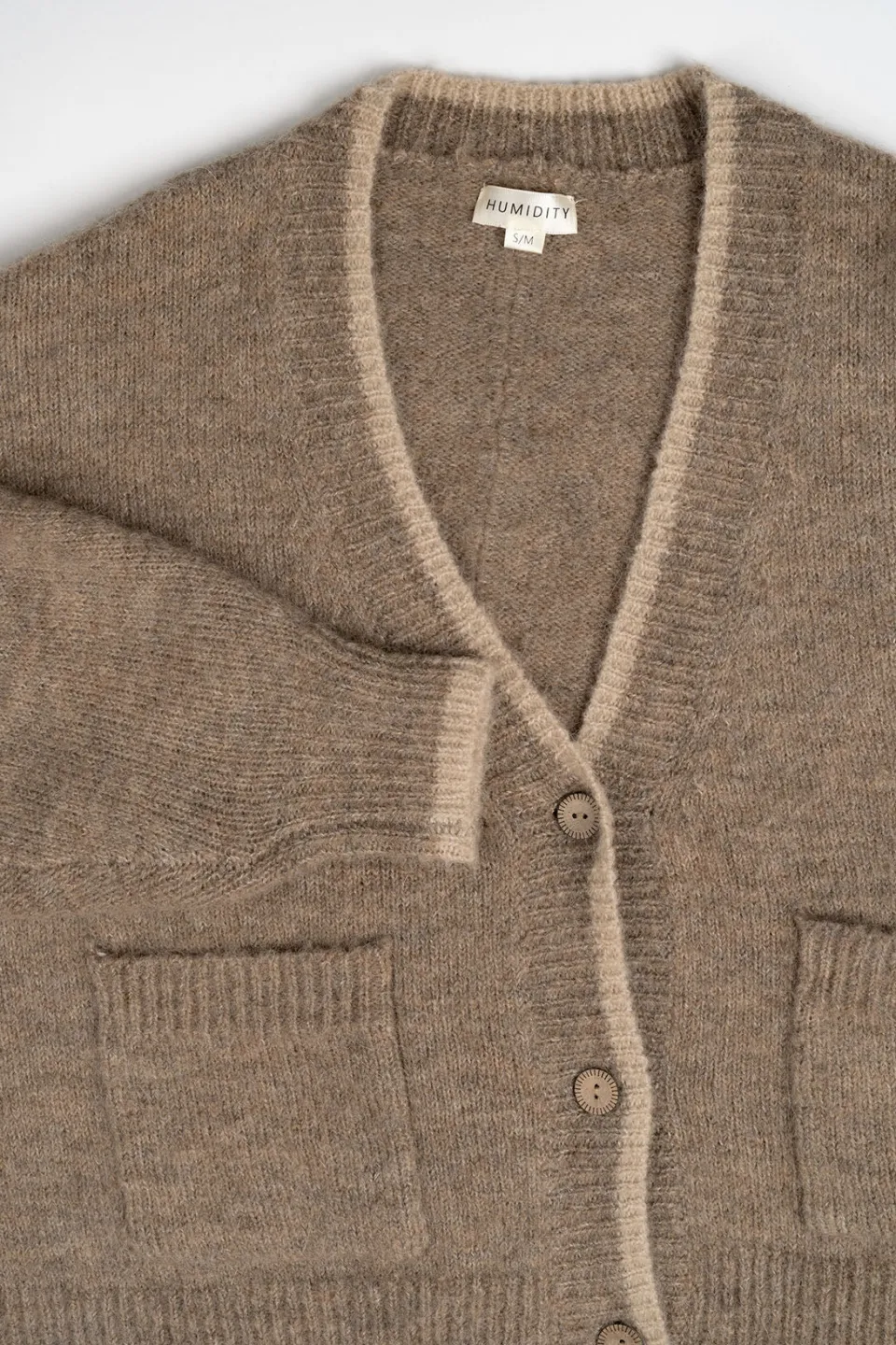 Humidity Lifestyle Romi Hazelnut Wool Blend Border Cardi