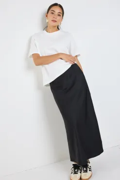 Ivy + Jack Rosette Black Satin Bias Midi Skirt