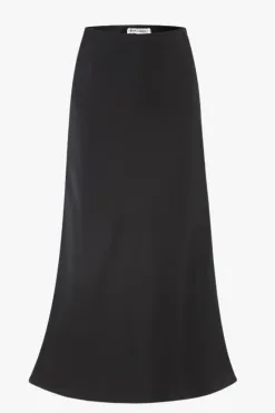 Ivy + Jack Rosette Black Satin Bias Midi Skirt
