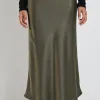 Ivy + Jack Rosette Khaki Satin Bias Midi Skirt