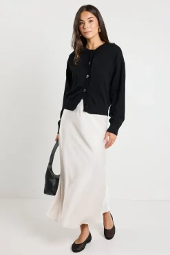 Ivy + Jack Rosette Pearl Satin Bias Midi Skirt