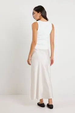 Ivy + Jack Rosette Pearl Satin Bias Midi Skirt