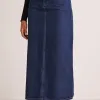 Among the Brave Rouge Dark Blue Denim Midi Skirt