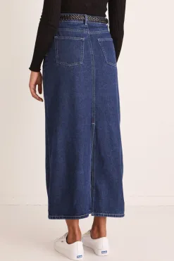 Among the Brave Rouge Dark Blue Denim Midi Skirt