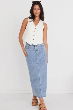 Among the Brave Rouge Vintage Blue Denim Midi Skirt