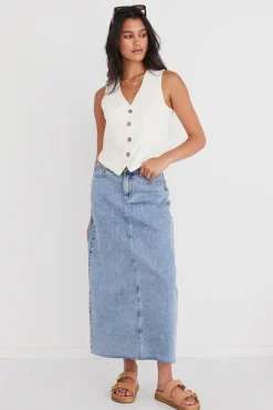 Among the Brave Rouge Vintage Blue Denim Midi Skirt