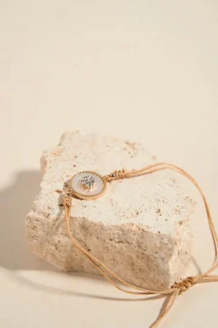 Humble + Heart Round Pearl EOL Diamante Tan String Bracelet