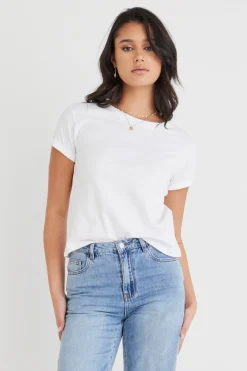 Humble + Heart Roxy Rolled Sleeve White Crop Organic Tee
