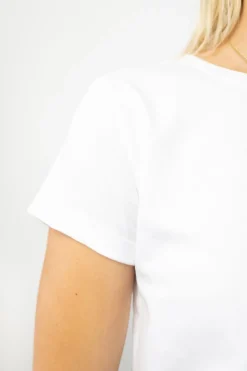 Humble + Heart Roxy Rolled Sleeve White Crop Organic Tee