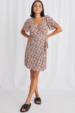 Stories be Told Royals Black Garden SS Wrap Mini Dress