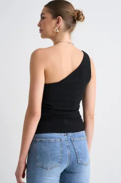 Georgia Mae Rush Black Shimmer Stretch One Shoulder Top