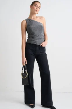 Georgia Mae Rush Silver Shimmer Stretch One Shoulder Top