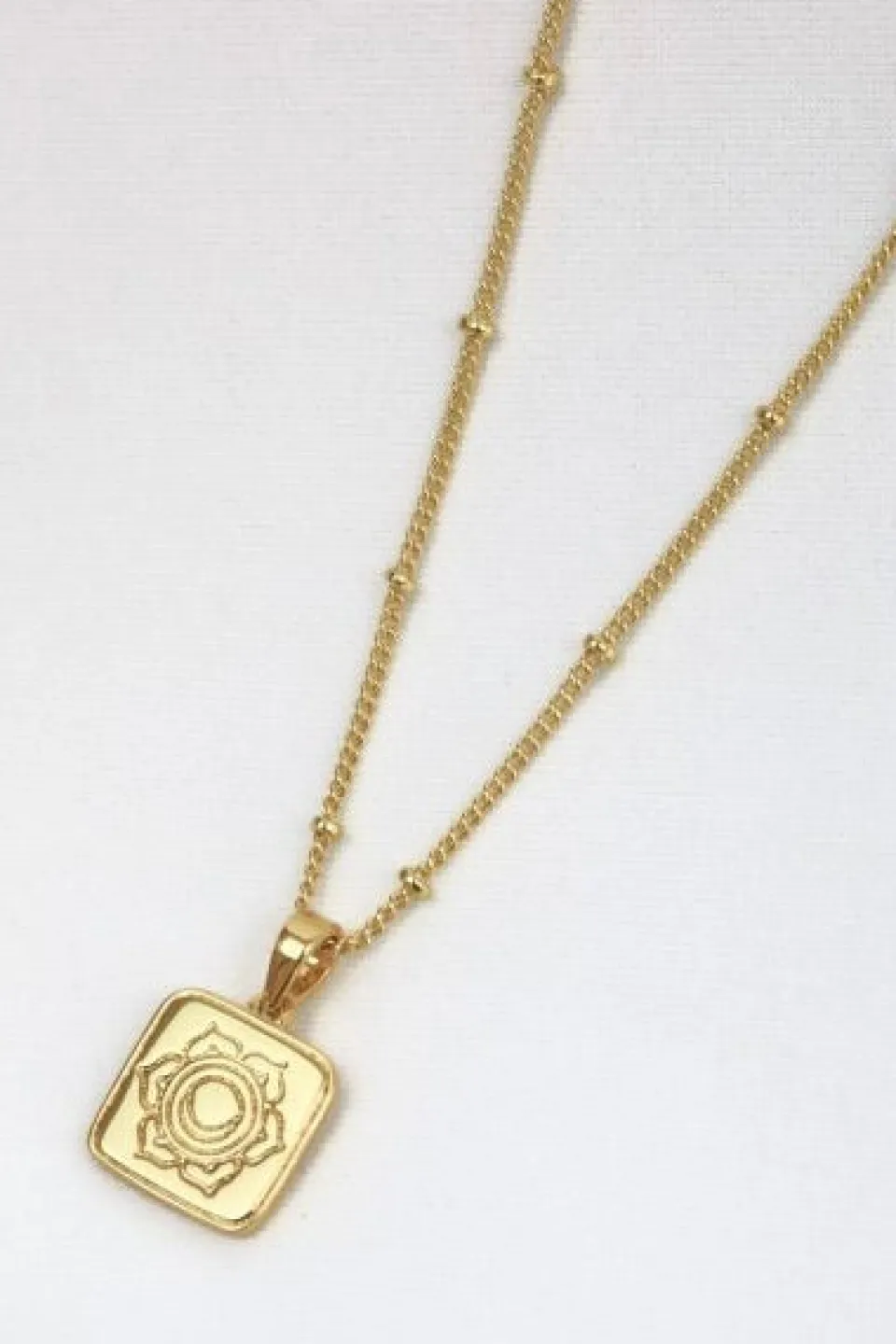Love Lunamei Sacral 18k Gold Plate EOL Square Charm Lotus Necklace