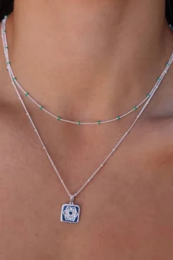 Love Lunamei Sacral Sterling Silver Plate EOL Square Charm Lotus Necklace