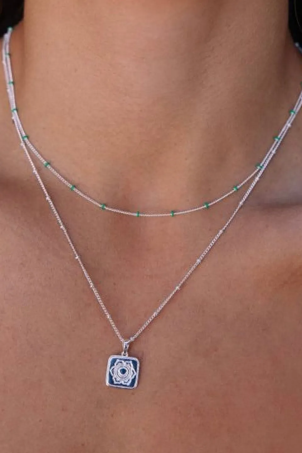 Love Lunamei Sacral Sterling Silver Plate EOL Square Charm Lotus Necklace