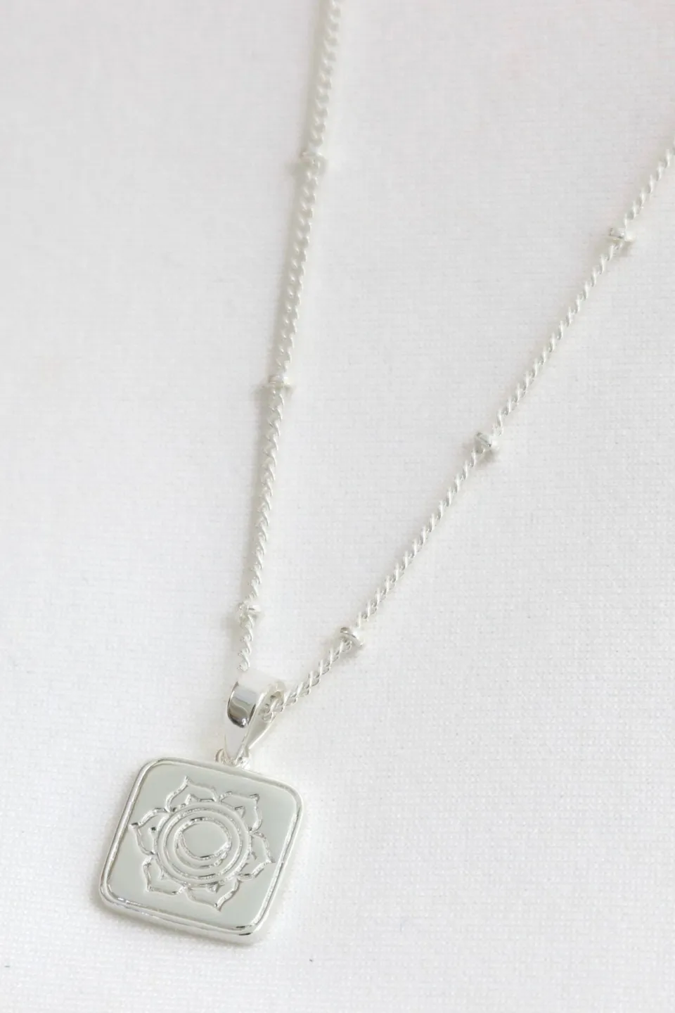Love Lunamei Sacral Sterling Silver Plate EOL Square Charm Lotus Necklace