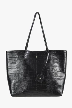 Peta + Jain Saint Black Croc Vegan Leather Tote Bag