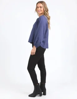 Foxwood Sardinia Deep Blue Front Button LS Blouse