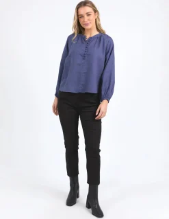 Foxwood Sardinia Deep Blue Front Button LS Blouse