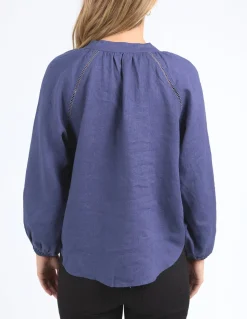 Foxwood Sardinia Deep Blue Front Button LS Blouse
