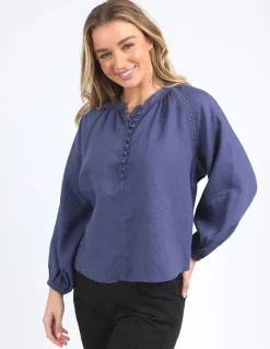 Foxwood Sardinia Deep Blue Front Button LS Blouse