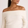 Among the Brave Sasha Winter White LS Off Shoulder Rib Knit Top