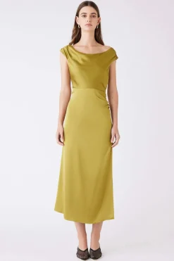 Esmaee Satelite Green Off Shoulder SS Midi Dress